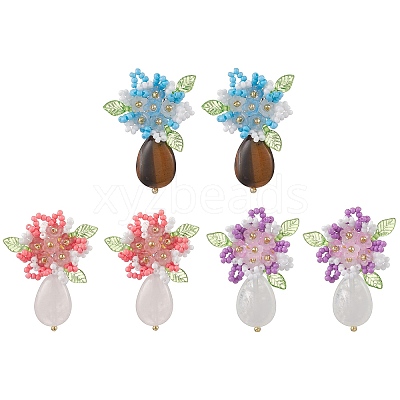 Flower Handmade Glass Seed Beads Stud Earrings EJEW-MZ00449-1