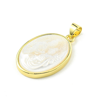 Rack Plating Brass Pave Natural Shell Pendants KK-A204-01C-03G-1