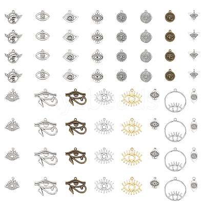 64Pcs 16 Style Tibetan Style Zinc Alloy Pendant & Pendant Rhinestone Settings FIND-CA0006-89-1