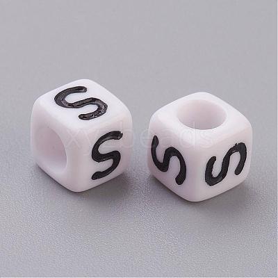 6MM Letter S White Letter Acrylic Cube Beads X-PL37C9308-S-1