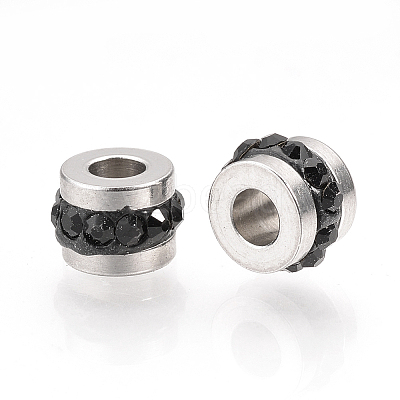 201 Stainless Steel Polymer Clay Rhinestone Inlaid Beads LS-RB-YWC0001-02A-1