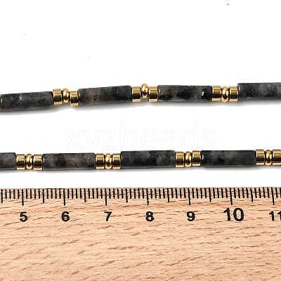 Natural Larvikite & Synthetic Non-magnetic Hematite Column Beaded Necklaces with 304 Stainless Steel End Chains NJEW-K301-01C-1