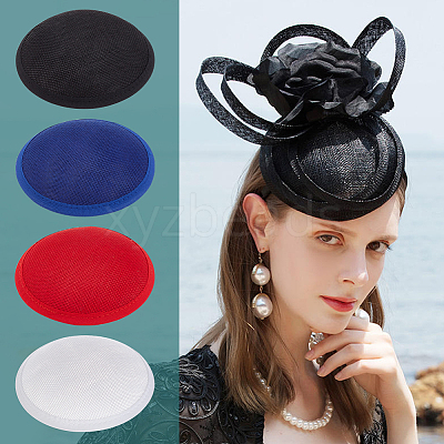 4Pcs 4 Colors Imitation Hemp Round Fascinator Hat Base for Millinery AJEW-BC0007-36-1