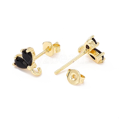 Rack Plating Brass Cubic Zirconia Stud Earrings Findings LS-MAK-I684-10G-02-RS-1