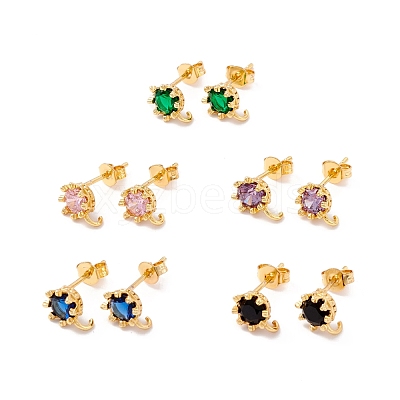 Rack Plating Brass Cubic Zirconia Stud Earrings Findings MAK-I684-11G-RS-1