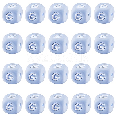 20Pcs Blue Cube Letter Silicone Beads 12x12x12mm Square Dice Alphabet Beads with 2mm Hole Spacer Loose Letter Beads for Bracelet Necklace Jewelry Making JX434G-1