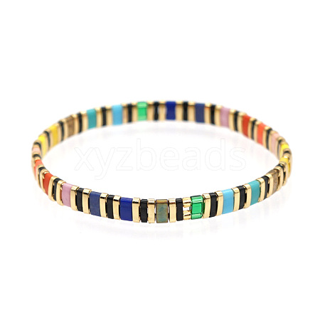 Bohemian Style Rainbow Tila Glass Bead Woven Stripe Bracelet for Women HA7493-4-1