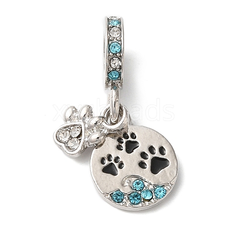 Rack Plating Alloy Aquamarine & Clear Rhinestone European Dangle Charms PALLOY-S189-16P-1