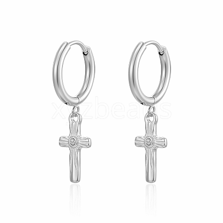 Elegant Stainless Steel Cross Earrings with Diamonds for Women's Daily Wear QX9775-2-1