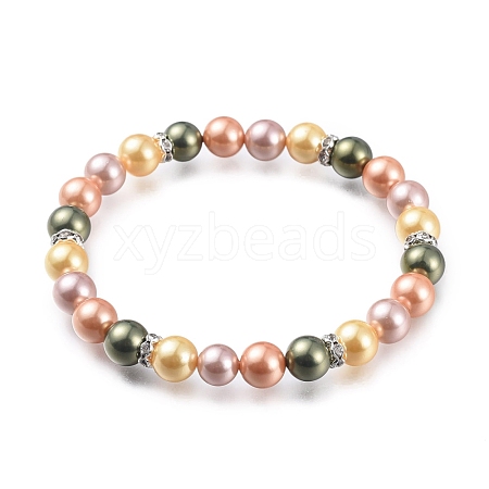 Round Shell Pearl Stretch Beaded Bracelets BJEW-JB05510-02-1
