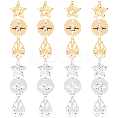 DICOSMETIC 24Pcs 3 Style 201 Stainless Steel Pendants STAS-DC0006-09-1