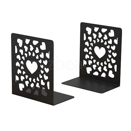 2Pcs Heart Non-Skid Iron Art Bookend Display Stands PW-WG51908-01-1