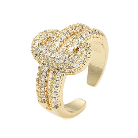 Rack Plating Oval Brass Micro Pave Cubic Zirconia Open Cuff Rings for Women RJEW-B064-06G-1