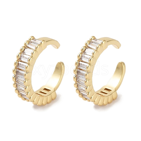 Rectangle Brass Cubic Zirconia Cuff Earrings for Women EJEW-E310-09G-1