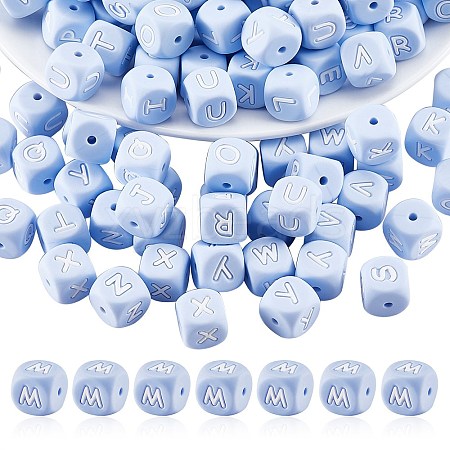 20Pcs Blue Cube Letter Silicone Beads 12x12x12mm Square Dice Alphabet Beads with 2mm Hole Spacer Loose Letter Beads for Bracelet Necklace Jewelry Making JX434M-1