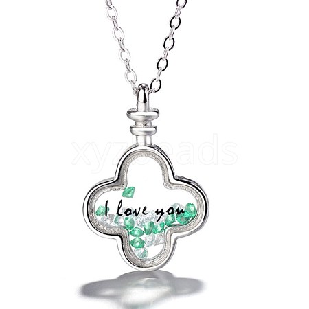 I Love You Clover Floating Pendant Necklace NJEW-BB44350-B-1