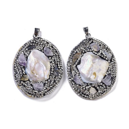 Natural Shell Polymer Clay Rhinestone Pendants KK-F868-20P-02-1