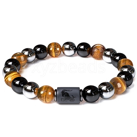 Natural Obsidian & Tiger Eye & Synthetic Hematite Stretch Bracelet PW-WG4576E-14-1