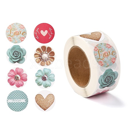 3D Flower & Heart Pattern Roll Stickers X-DIY-B031-05-1