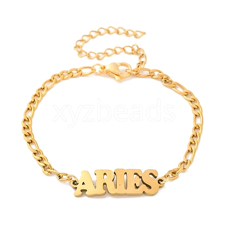 Constellation 202 Stainless Steel Figaro Chain Link Bracelets for Women Men AJEW-U006-01G-1