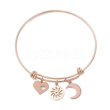 Heart & Sun & Moon Adjustable 304 Stainless Steel Charm Bangles for Women BJEW-JB10553-1