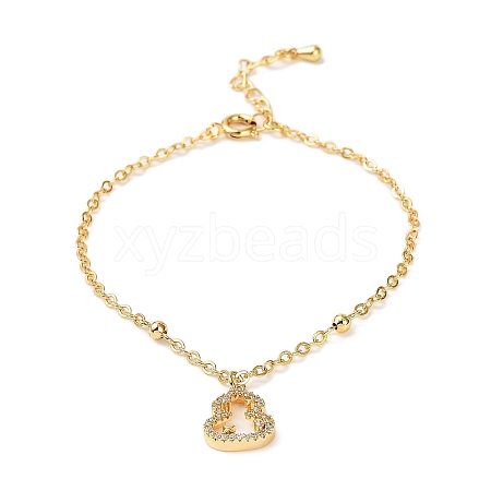 Brass Micro Pave Cubic Zirconia Charm Bracelets for Women BJEW-P342-05G-1