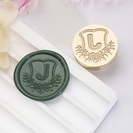 Golden Tone Round Wax Seal Brass Stamp Heads AJEW-Z034-02G-J-1