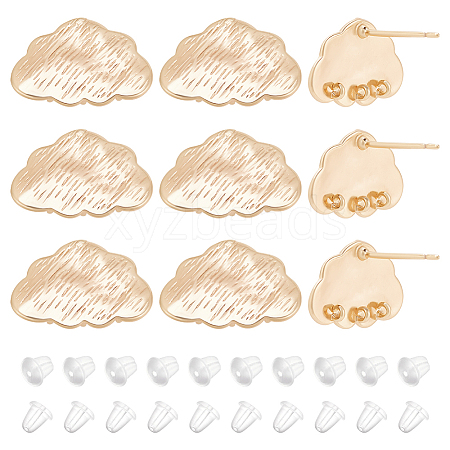 BENECREAT 10Pcs Cloud Shape Brass Stud Earring Findings EJEW-BC0001-13-1