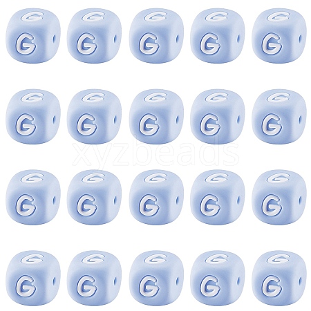 20Pcs Blue Cube Letter Silicone Beads 12x12x12mm Square Dice Alphabet Beads with 2mm Hole Spacer Loose Letter Beads for Bracelet Necklace Jewelry Making JX434G-1