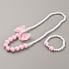 Plastic Bowkont Pendant Necklace and Round Beaded Stretch Bracelet SJEW-TAC0002-02-2