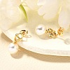 Round Brass Micro Pave Cubic Zirconia & ABS Plastic Pearl Dangle Stud Earrings EJEW-C126-06G-3