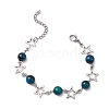 3Pcs Dyed Tiger Eye and Alloy Star Charms Link Bracelets for Women BJEW-TA00559-3