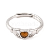 Hand with Heart Natural Tiger Eye Agate Adjustable Rings RJEW-Q817-06P-04-2