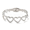 Titanium Steel Crystal Rhinestone Hollow Heart Hinged Bangles for Women BJEW-G719-19P-2