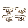 Tibetan Style Alloy Star/Moon/Sun Charms Kilt Pins Brooch JEWB-BR00173-1