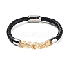 Natural Citrine Round Bead Braided Leather Cord Bracelets for Men Women BJEW-A009-11P-02-1