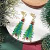 Christmas Tree Natural Red Jasper & Glass Seed Beads Dangle Stud Earrings for Women EJEW-MZ00157-2