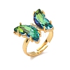 Adjustable Brass Glass Finger Rings RJEW-P148-A01-20-1