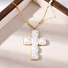 Cross 304 Stainless Steel & Plastic Pearl Pendant Necklaces for Women NJEW-U032-12G-2