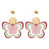 Brass Printing Acrylic Butterfly Dangle Stud Earrings EJEW-TA00672-1