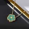 304 Stainless Steel Green Enamel 5-Petal Flower Pendant Necklaces for Women NJEW-U032-17G-01-2