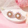 Flower Glass Seed Beaded with Natural Mashan Jade Stud Earrings for Women EJEW-MZ00208-03-2
