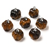 Natural Tiger Eye Pumpkin Charms with Platinum Tone Brass Bails G-C158-06P-01-1