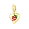 Brass Red Enamel Heart European Dangle Charms KK-Z090-07G-01-1