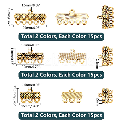 90Pcs 6 Styles Tibetan Style Zinc Alloy Chandelier Components Links FIND-PH0020-40-1