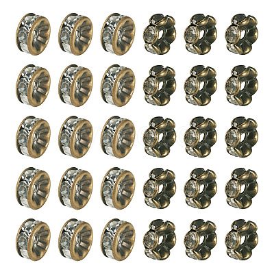 30Pcs 2 Styles Brass Rhinestone Rondelle Space Beads RB-TADJ0001-02-1