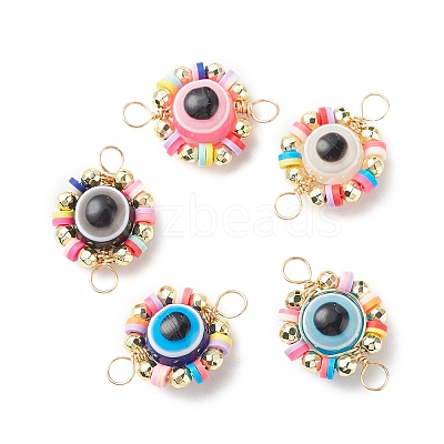 Evil Eye Plastic Copper Wire Wrapped Connector Charms PALLOY-JF01937-1