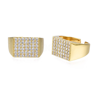 Cubic Zirconia Rectangle Signet Open Cuff Ring RJEW-N037-021-1