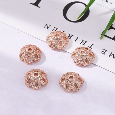 Eco-Friendly 6-Petal Flower Brass Micro Pave Cubic Zirconia Bead Caps ZIRC-M098-01RG-FF-1
