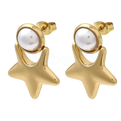 201 Stainless Steel ABS Plastic Pearl Stud Earrings EJEW-Z151-13G-05-1